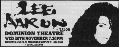 Kerrang ad for Dominion show Nov 20, 1985