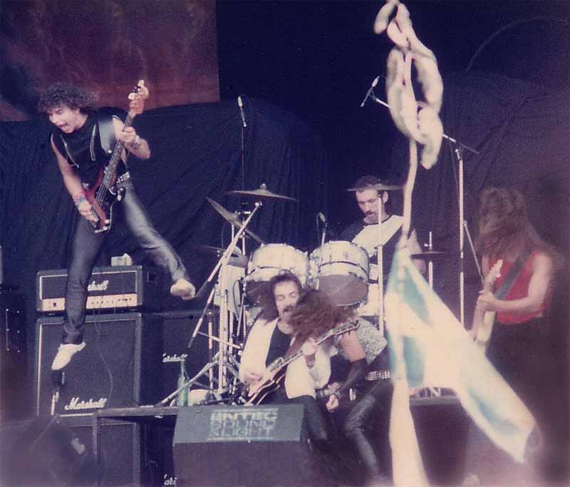 Lee Aaron and band on stage at the Reading Festival 1983. Photo by Don Murphy ©