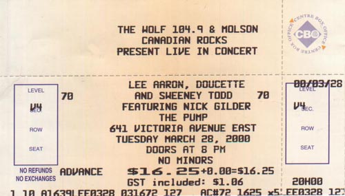 Ticket for Regina,SK,Canada March 28,2000
